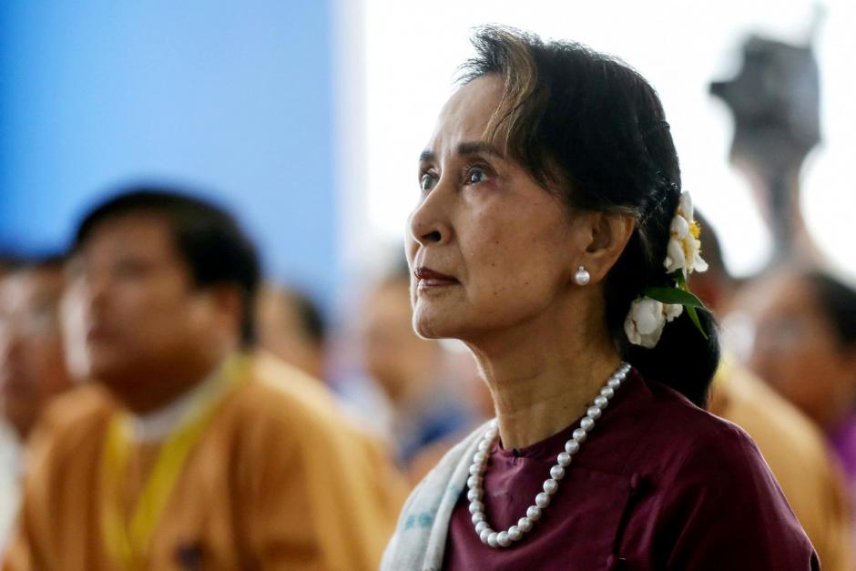(FILES) In this file photo taken on July 17, 2019, Myanmar's State Counsellor Aung San Suu Kyi attends the opening ceremony of the Yangon Innovation Centre in Yangon. - Myanmar's junta has charged Aung San Suu Kyi with influencing election officials during 2020 polls, a source said on January 31, 2022, a year after it staged a coup alleging massive voter fraud. (Photo by AFP)