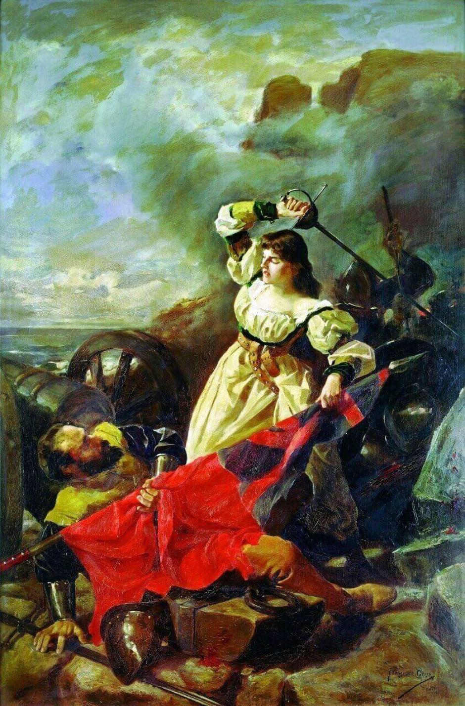 María Pita cargando contra los ingleses. Arturo Fernández Cersa