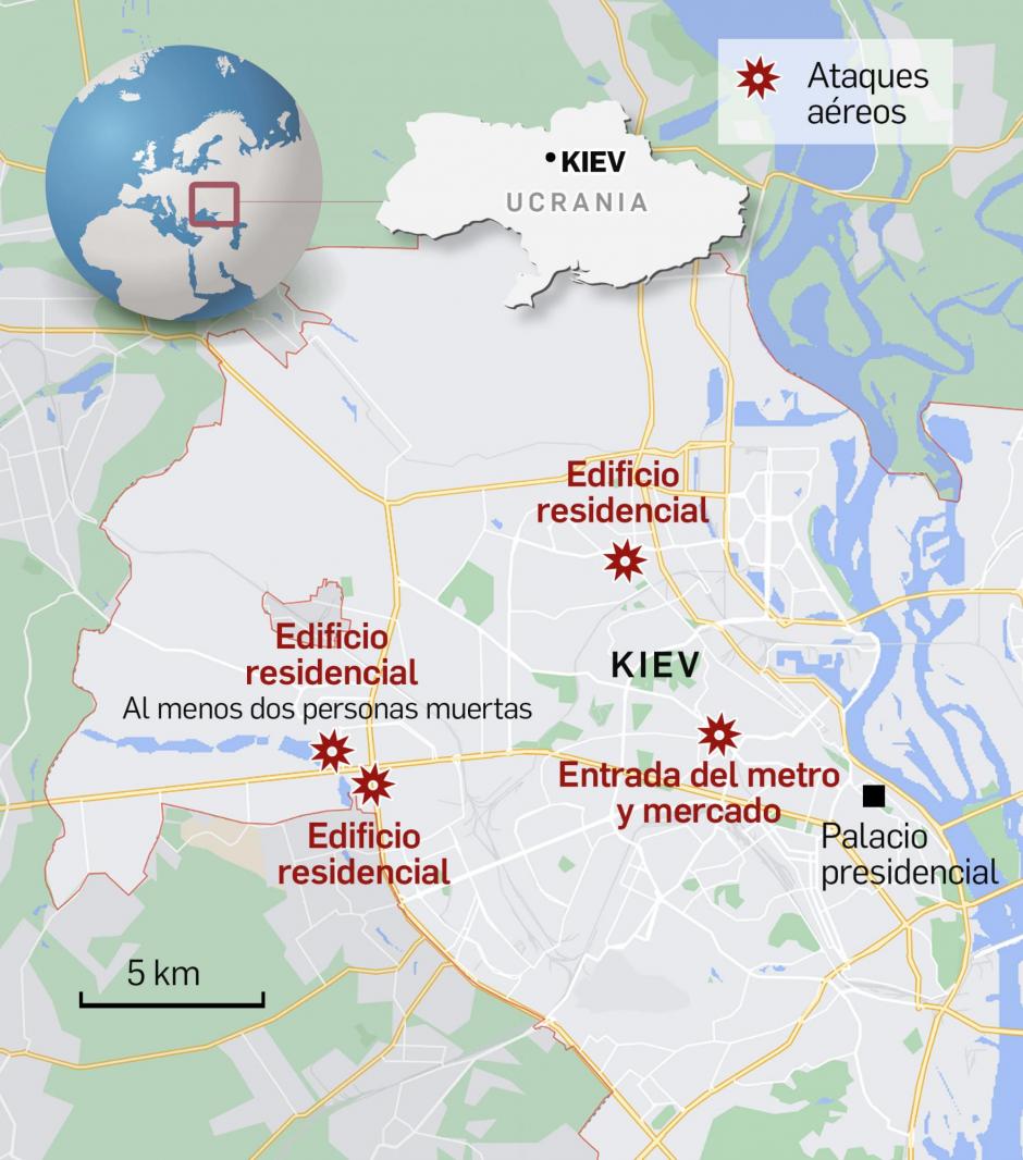 Los lugares bombardeados por Rusia en Kiev