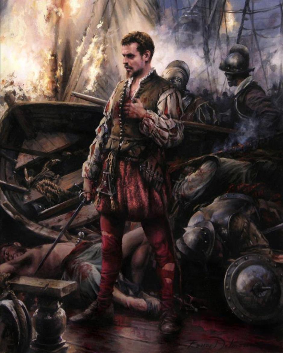 Cervantes en Lepanto, imaginado por el pintor Augusto Ferrer-Dalmau en 2016
