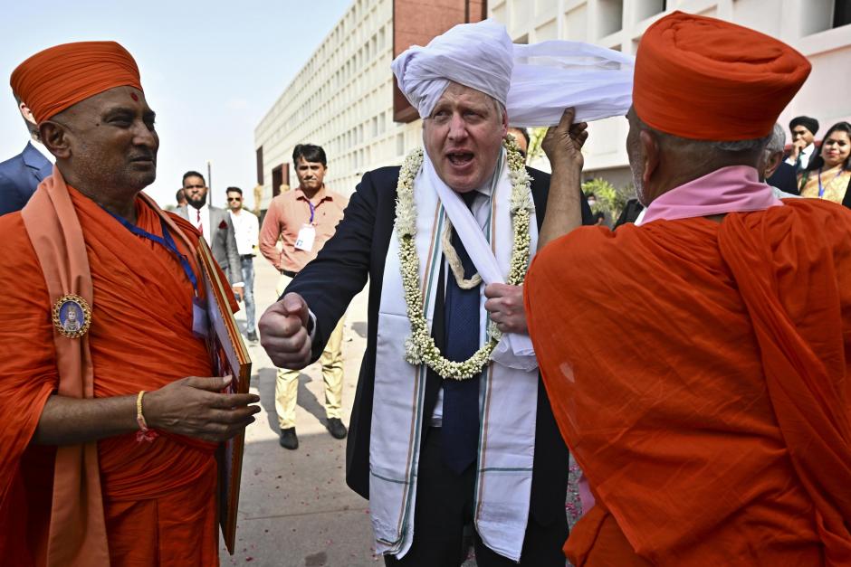 El primer ministro británico Boris Johnson durante su visita a la India
