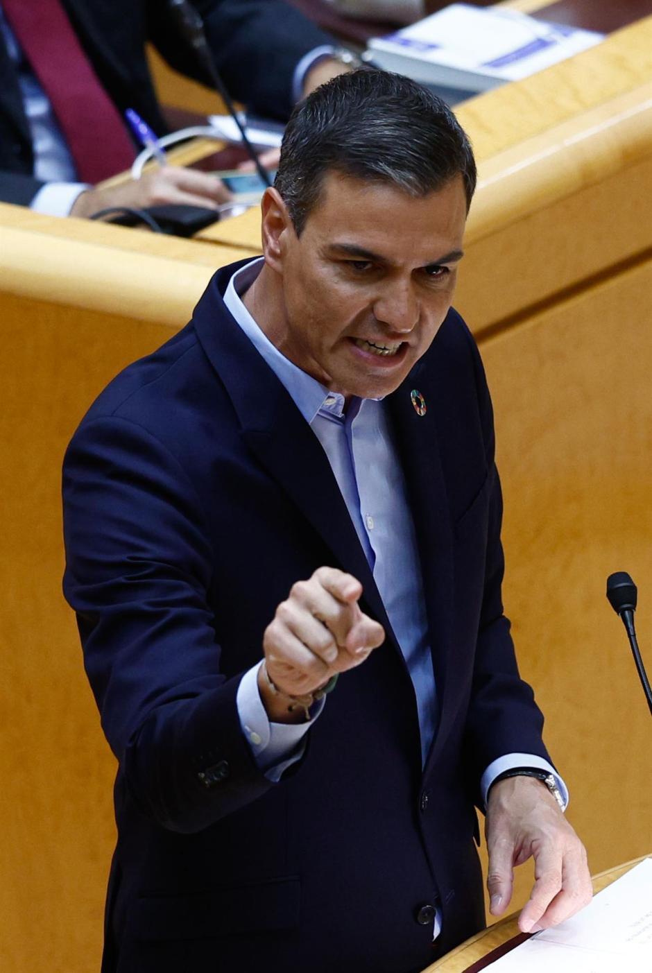 El presidente del Gobierno, Pedro Sánchez, interviene en el pleno del Senado