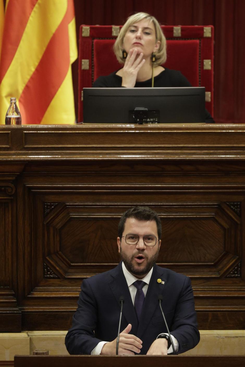 El presidente de la Generalitat, Pere Aragonès, interviene en el debate de política general en el Parlament