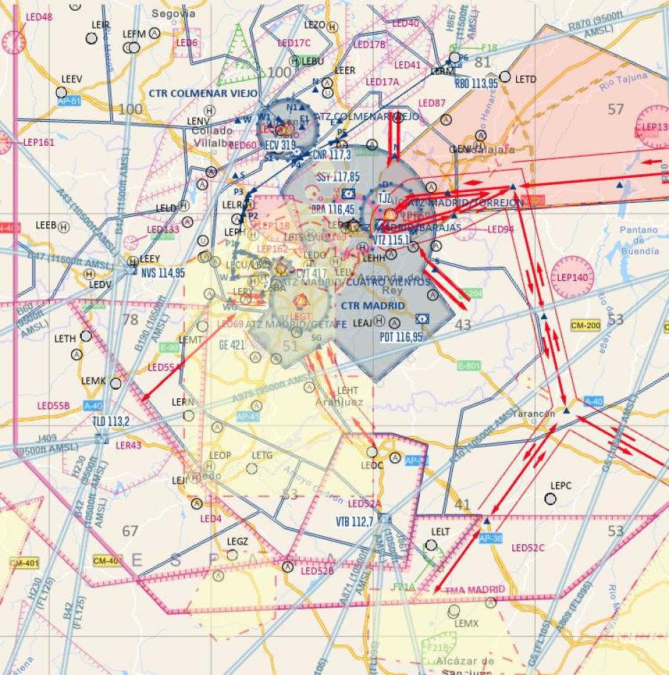 Mapa aéreo de los ensayos aéreos del 12 de Octubre