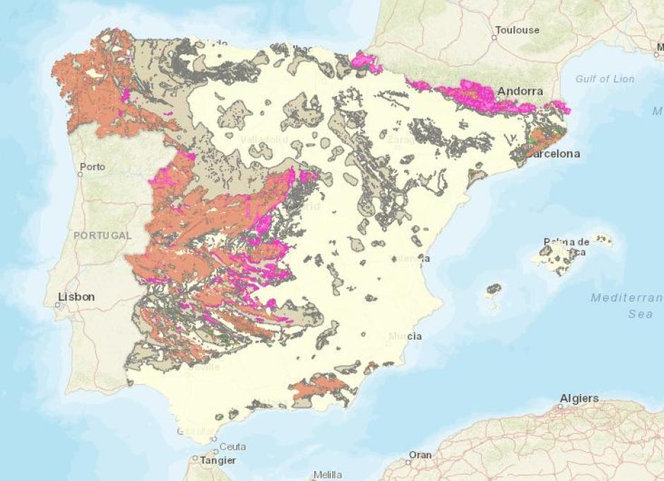 Mapa del radón en España.