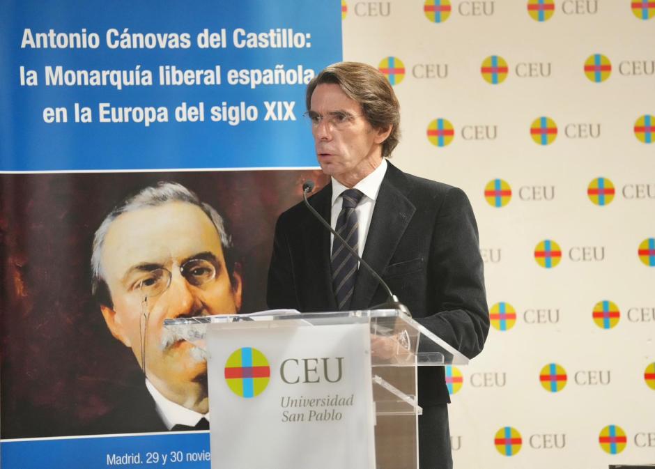 José María Aznar, durante su intervención en la inauguración del Congreso internacional sobre Cánovas en la Fundación CEU