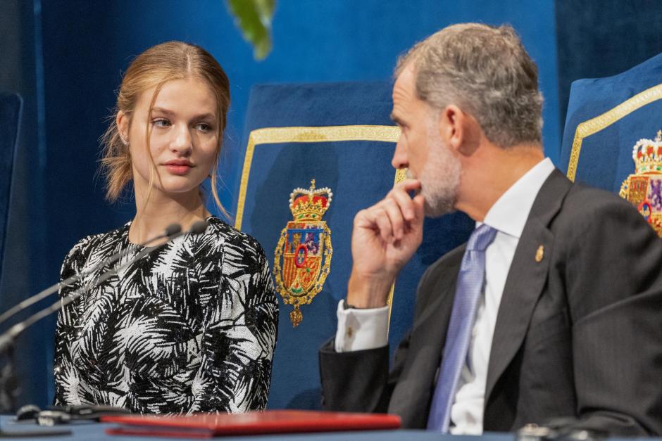 Spanis King Felipe VI and Princess of Asturias Leonor during the delivery of the Princess of Asturias Awards 2022 in Oviedo, on Friday 29 October 2022.