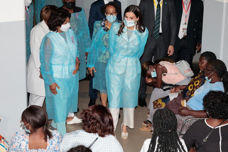 Spanish Queen Letizia Ortiz during a visit to Ngana Zanza Foundation on the ocassion of their official visit to Angola, in Luando on Wednesday, 8 February 2023.
