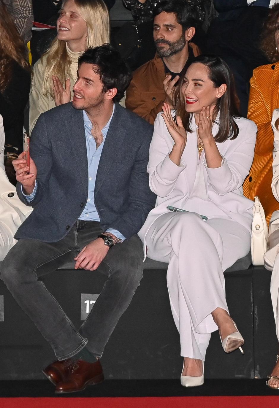 Tamara Falcó and Iñigo Onieva at the front row of “PedroDelHierro” collection during Pasarela Cibeles Mercedes-Benz Fashion Week Madrid 2023 in Madrid, on Thursday , 16 February 2023.