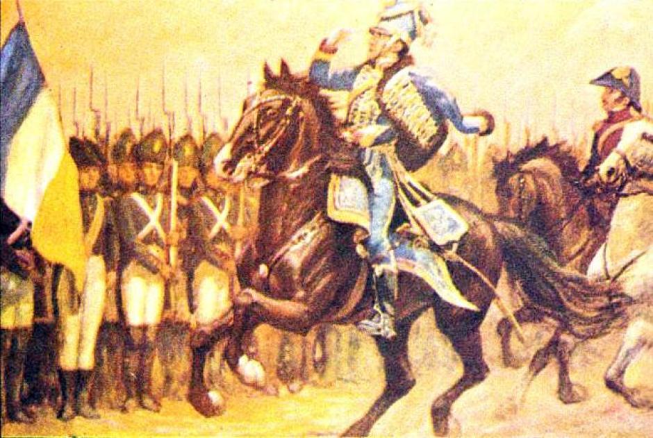 Batalla de San Carlos. José Miguel Carera revisando sus tropas