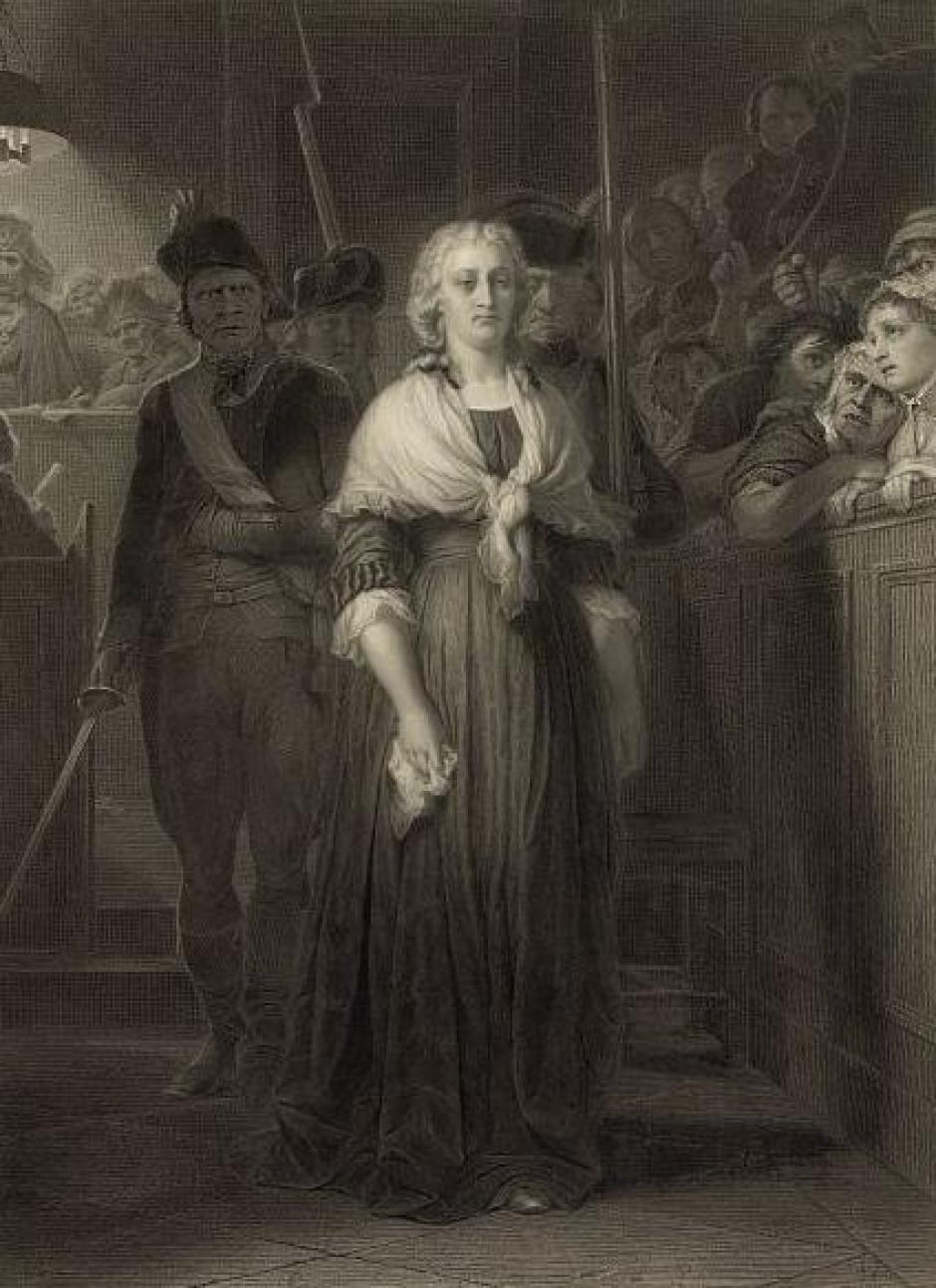 María Antonieta frente al Tribunal Revolucionario. Grabado de Alphonse François a partir de una pintura de Paul Delaroche. 1857