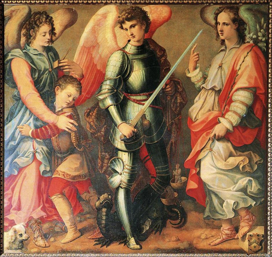 Los tres arcángeles Rafael, Miguel, y Gabriel de Michele Tosini