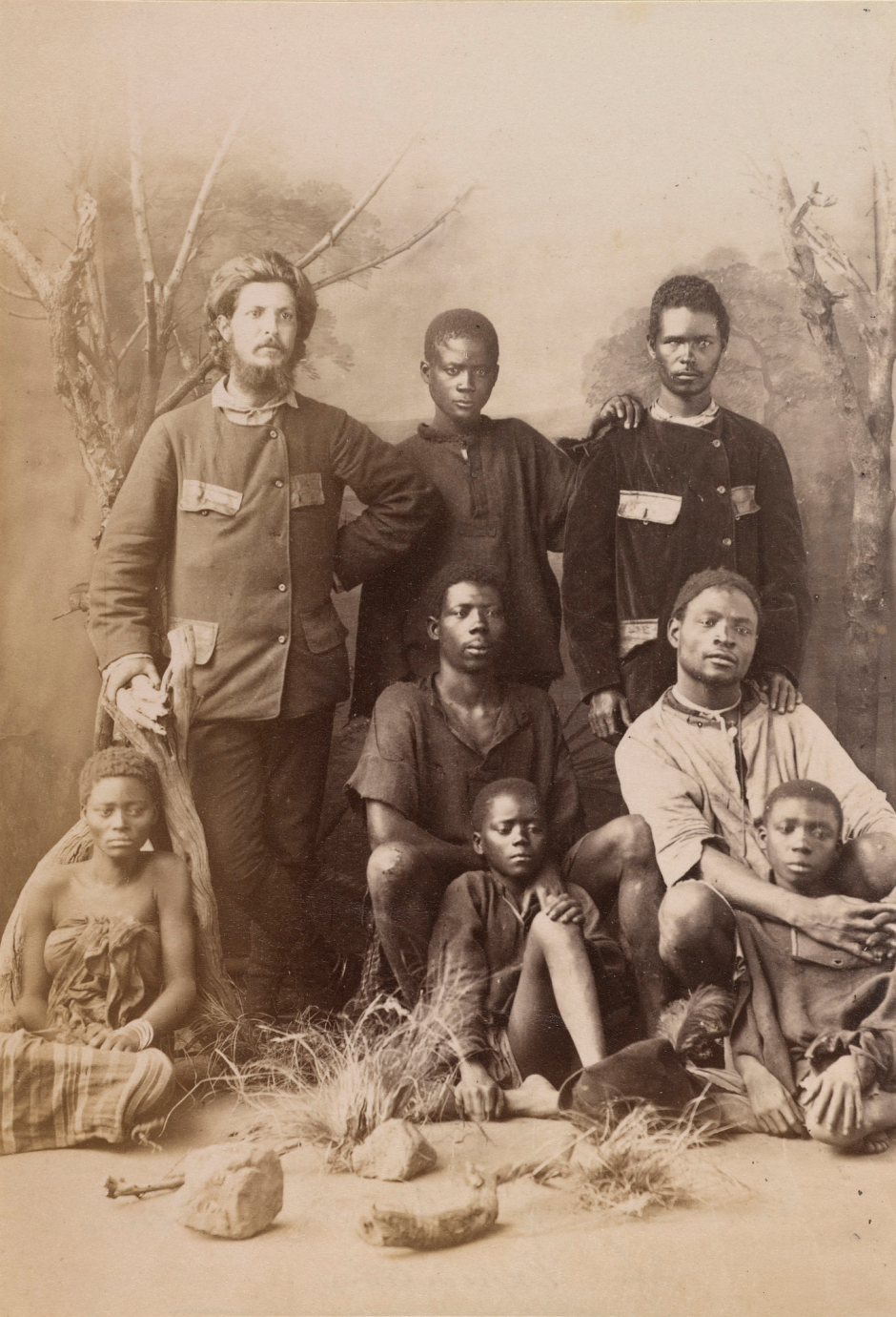 Alexandre de Serpa Pinto (standing, left) with the survivors of his expedition from São Paulo da Assunção de Loanda to Natal, c. 1879