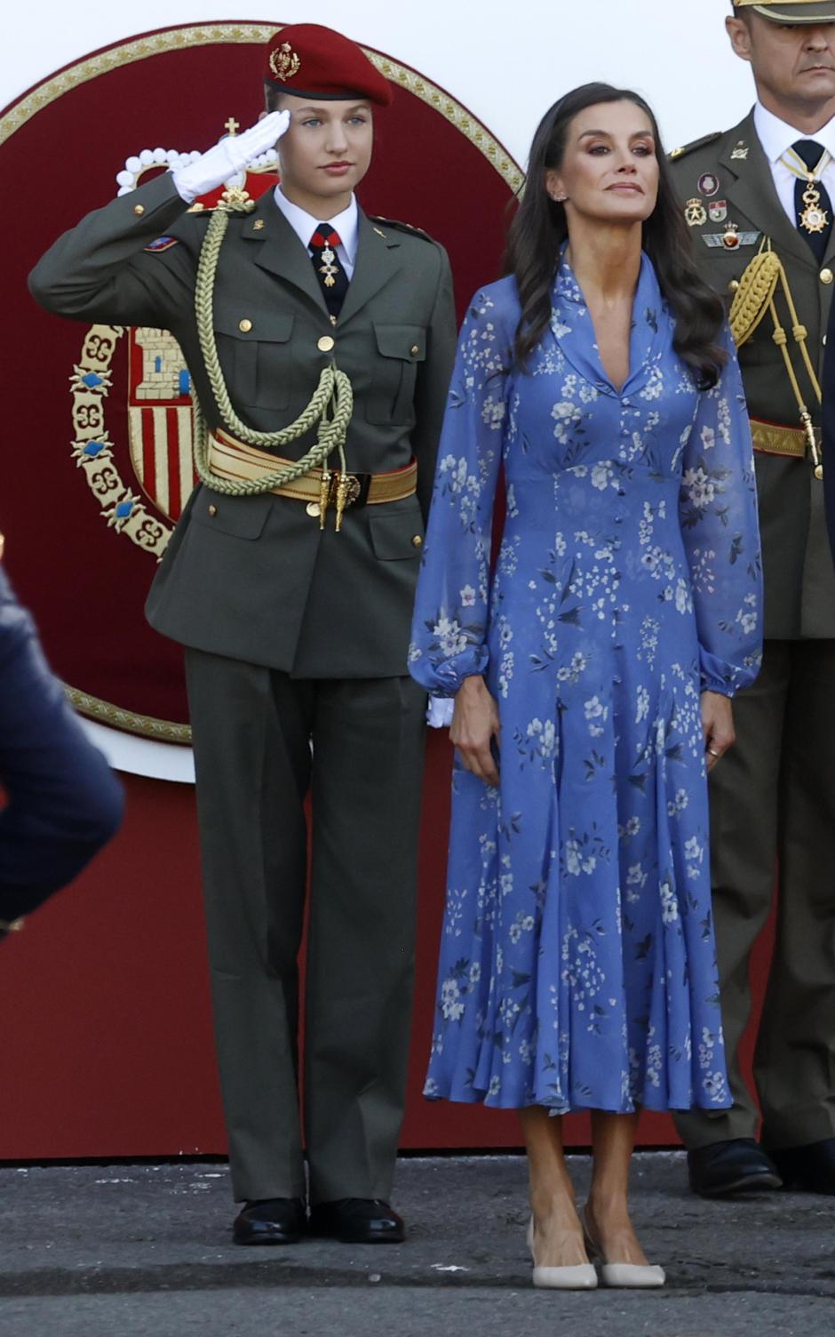 Spanish Queen Letizia with Princess Leonor de Borbon attending a military parade during the known as Dia de la Hispanidad, Spain's National Day, in Madrid, on Thursday 12, October 2023.