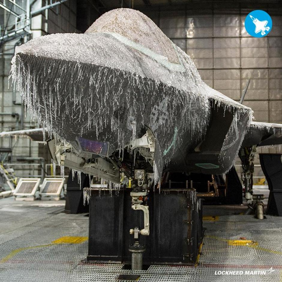 Espectacular imagen de un F-35 sometido a temperaturas extremas bajo cero