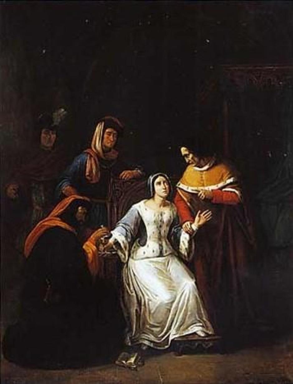 Envenenamiento de Blanca de Borbón, esposa de Pedro el Cruel, pintura de historia de Louis-Georges Paradis, 1838.