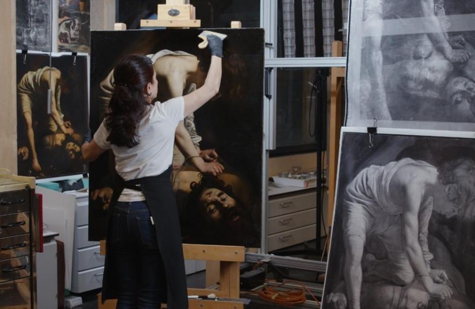 Imágenes del proceso de restauración del 'David vencedor de Goliat de Caravaggio