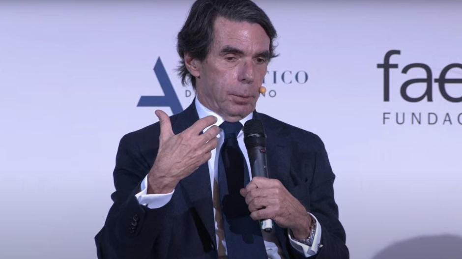 El expresidente José maría Aznar durante su intervención en FAES