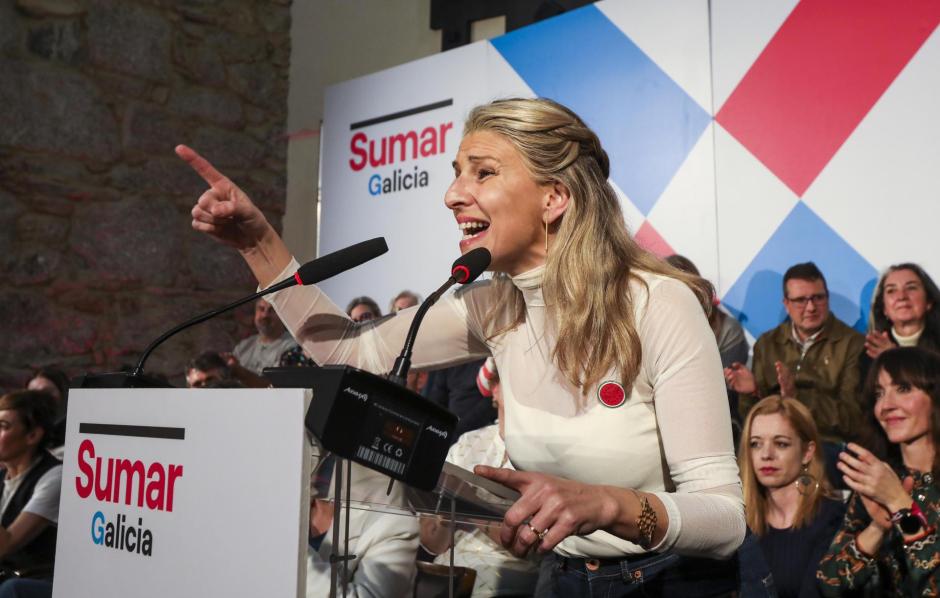 La líder de Sumar, Yolanda Díaz, participa en el cierre de campaña de la candidata de Sumar a la presidencia de la Xunta