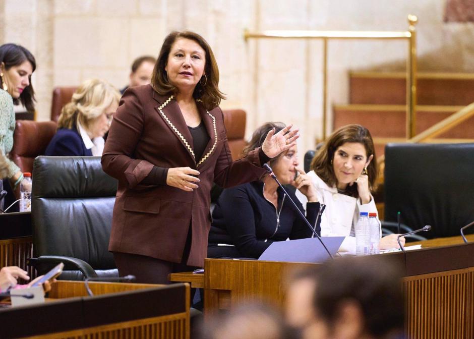La consejera de Agricultura, Pesca, Agua y Desarrollo Rural, Carmen Crespo, en el Parlamento de Andalucía