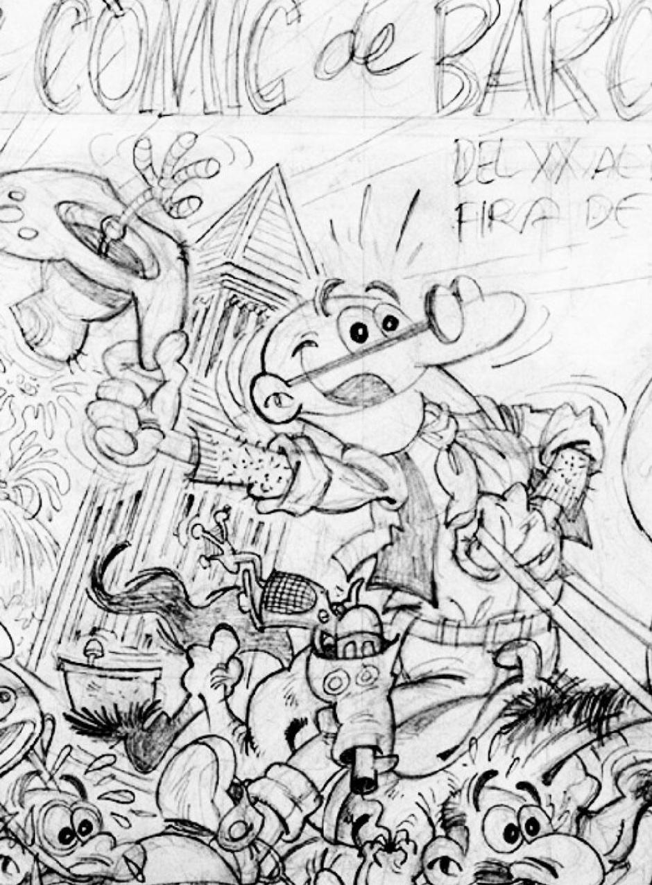 Boceto del cartel de Francisco Ibáñez para la 34ª edición del Salón del Cómic de Barcelona.