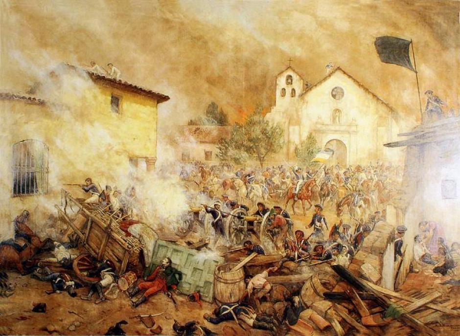 La batalla de Rancagua, librada entre el 1 y el 2 de octubre de 1814. Óleo de Pedro Subercaseaux