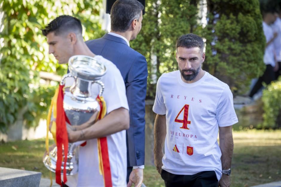 Soccerplayers Dani Carvajal and Alvaro Morata at a reception to honour the Spain Soccer team after their victory in the  UEFA Euro Germany 2024 in Madrid on Modany, 15 July 2024.