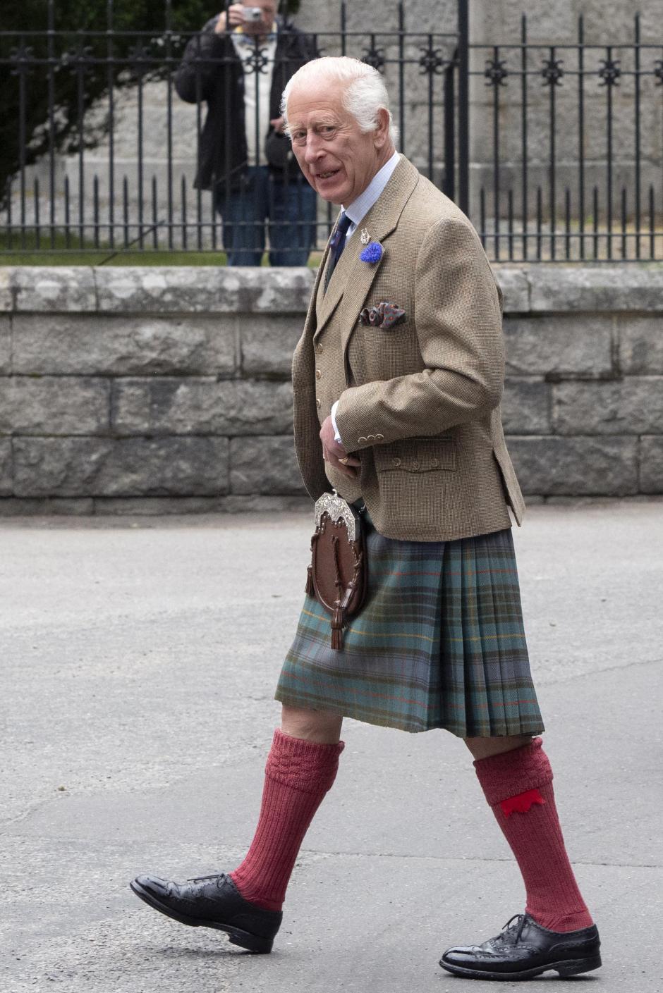 King Charles III inspects the Balaklava Company, 5th Battalion, The Royal Regiment of Scotland, at the gates of Balmoral, as he takes up summer residence at the castle. Picture date: Monday August 19, 2024. *** Local Caption *** .