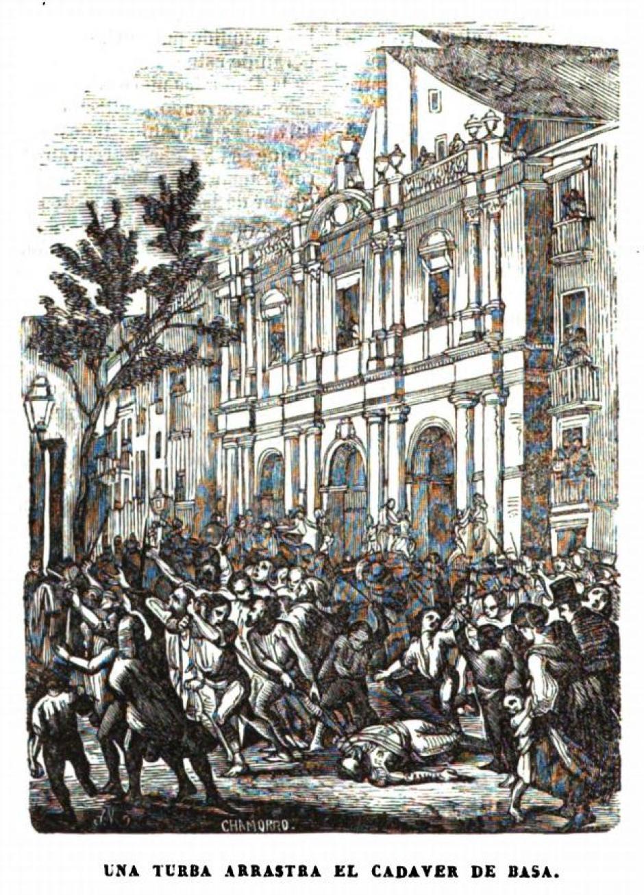 La turba arrastra el cuerpo del general Basa por las calles de Barcelona