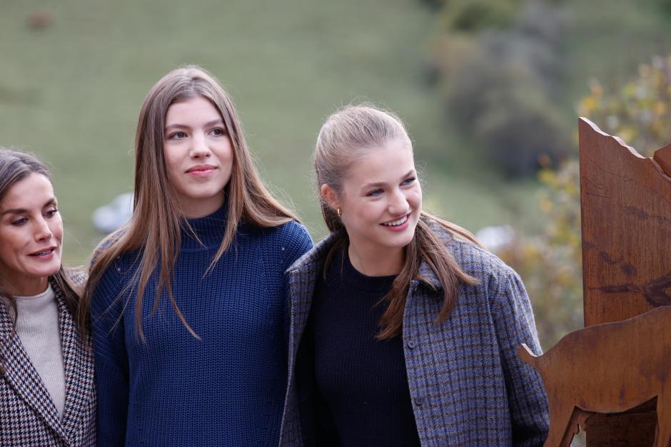 Spanish Queen Letizia with Princess Leonor de Borbon and Infanta Sofia de Borbon during a visit to Sotres (Cabrales) as winner of the 35th annual Exemplary Village of Asturias Awards, Spain, on Saturday 26 October 2024.