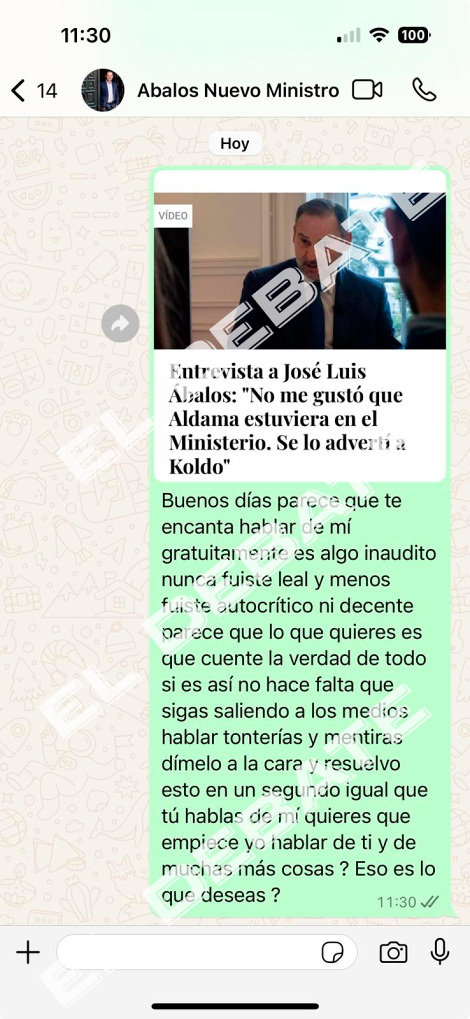 WhatsApp enviado por Víctor de Aldama a José Luis Ábalos