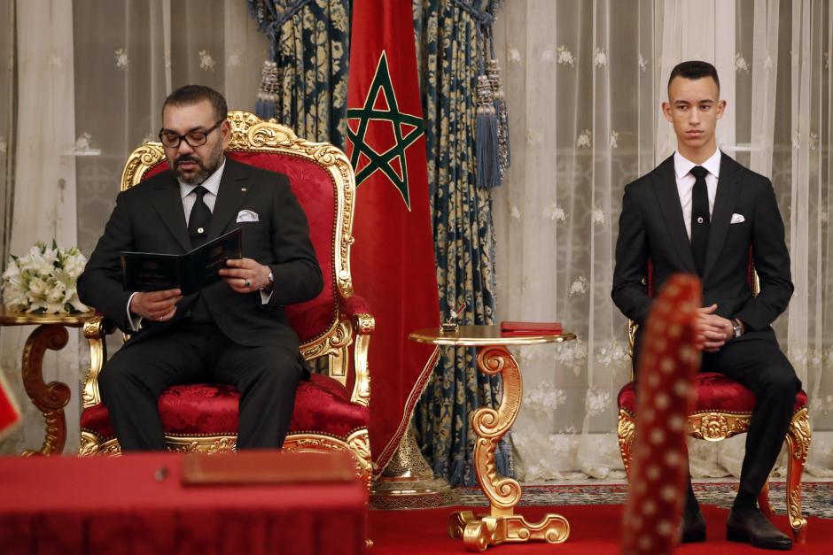 King of Morocco Mohamed VI and son Moulay Hassan during the signing of bilateral agreements between Spain and Morocco at the RoyalPalace ofAgdal in Rabat on Wednesday 13 February 2019.