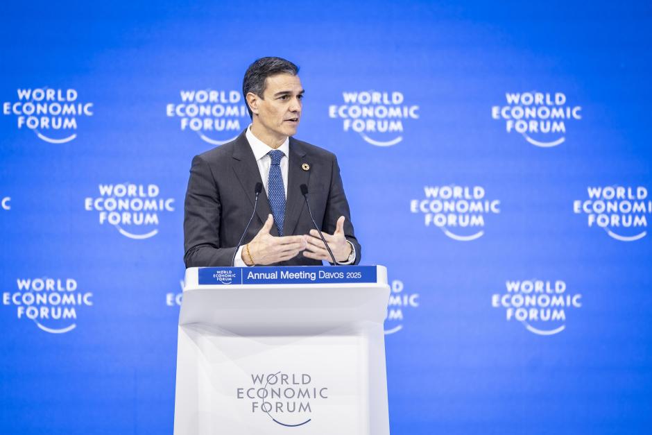 Pedro Sánchez, durante su intervención en Davos