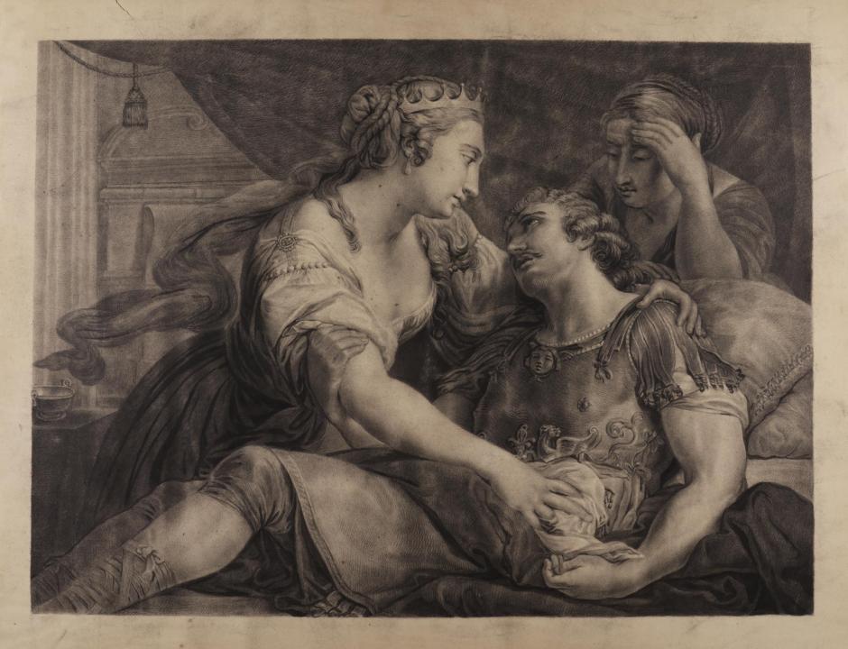 "Cleopatra y Marco Antonio moribundo" o "La muerte de Marco Antonio". Dibujo de Joaquín María Fernández de Córdoba y Vera de Aragón