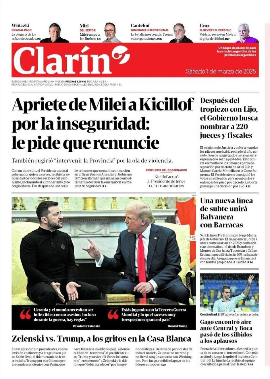 Portada de Clarín (Argentina)