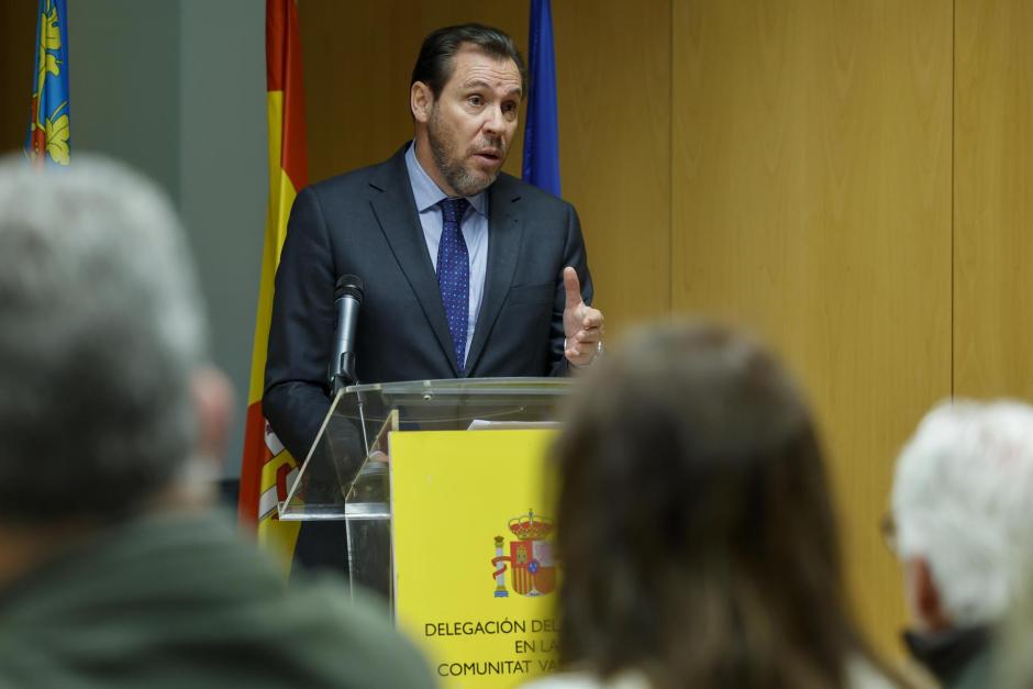 Óscar Puente, durante su intervención en la Delegación del Gobierno en la Comunidad Valenciana