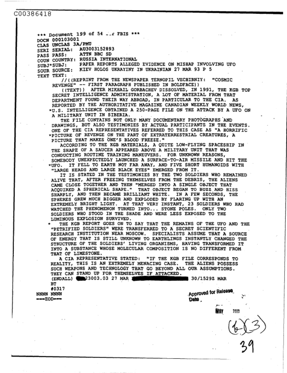 Documento desclasificado por la CIA