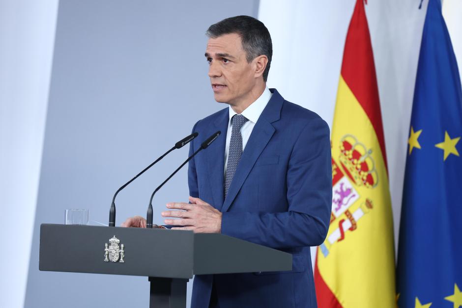 Pedro Sánchez, durante su comparecencia en la Moncloa