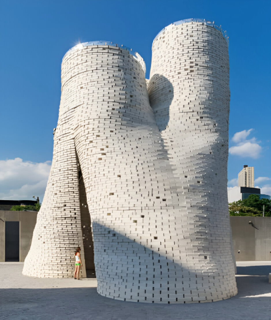 Proyecto arquitectónico Hy-Fi, en Nueva York, que utiliza micelio de hongos como material de construcción