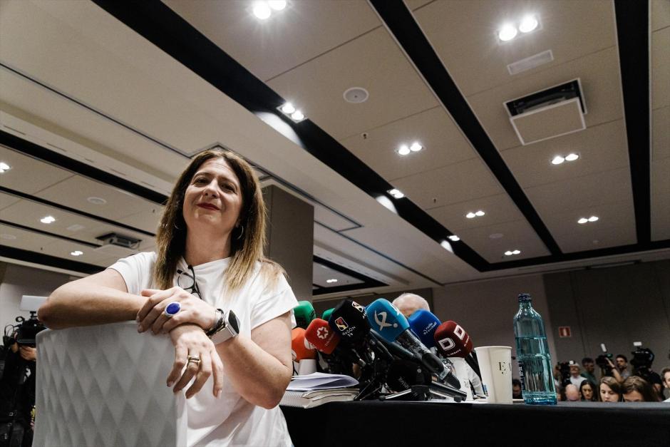 La exmilitante socialista Leire Díez durante una rueda de prensa, en el Hotel Novotel, a 4 de junio de 2025, en Madrid