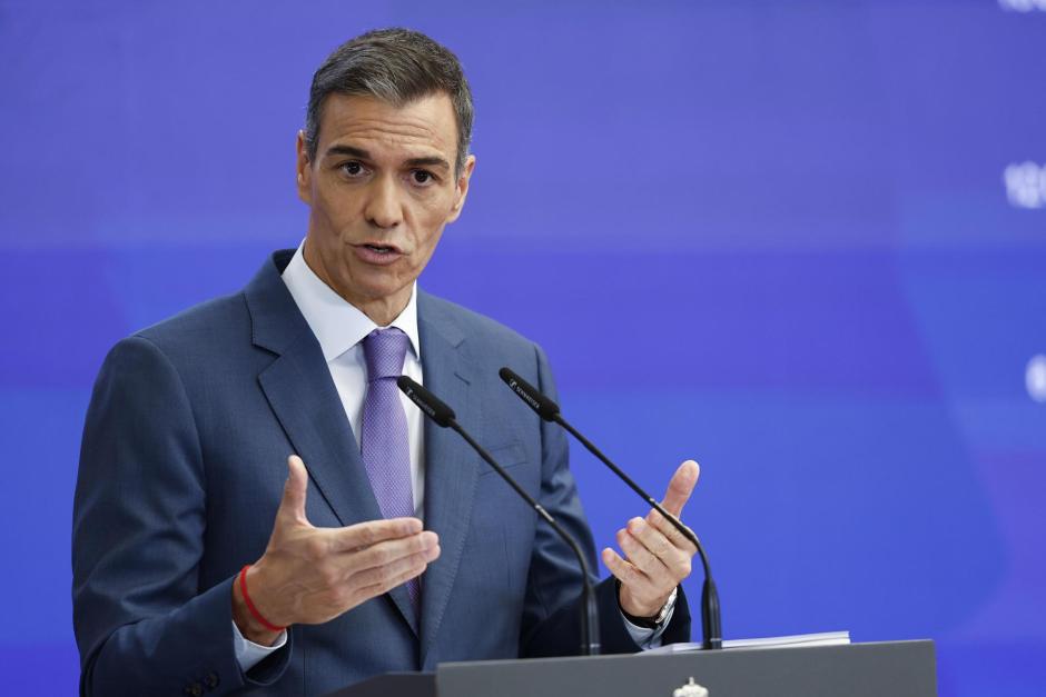 Imagen de Pedro Sánchez tomada este lunes en el Palacio de La Moncloa durante la rueda de prensa de balance del curso político