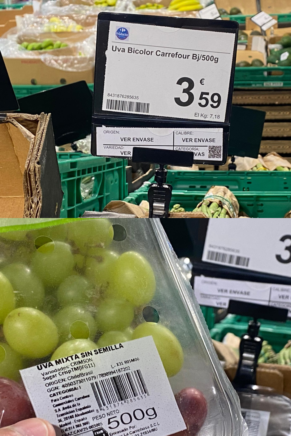 Etiquetado de uvas en el supermercado