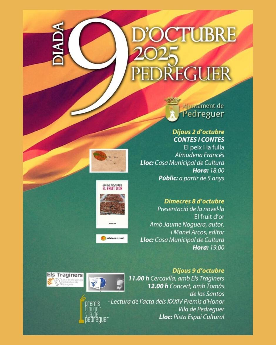 Cartel del Ayuntamiento de Pedreguer para promocionar la fiesta del 9 de Octubre.