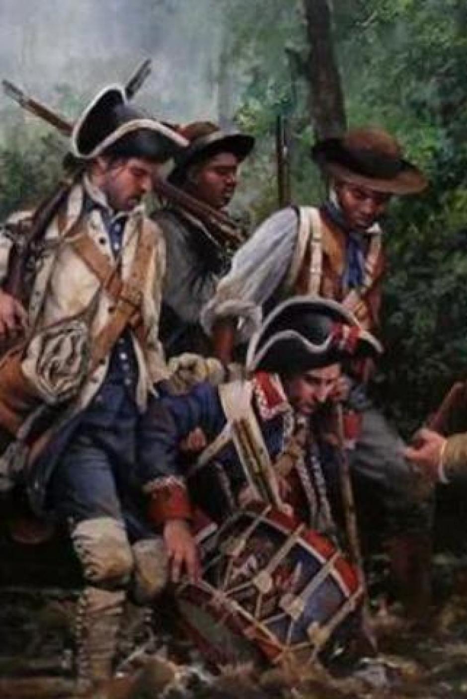 Detalle de un cuadro de Ferrer-Dalmau con dos hombres negros libres