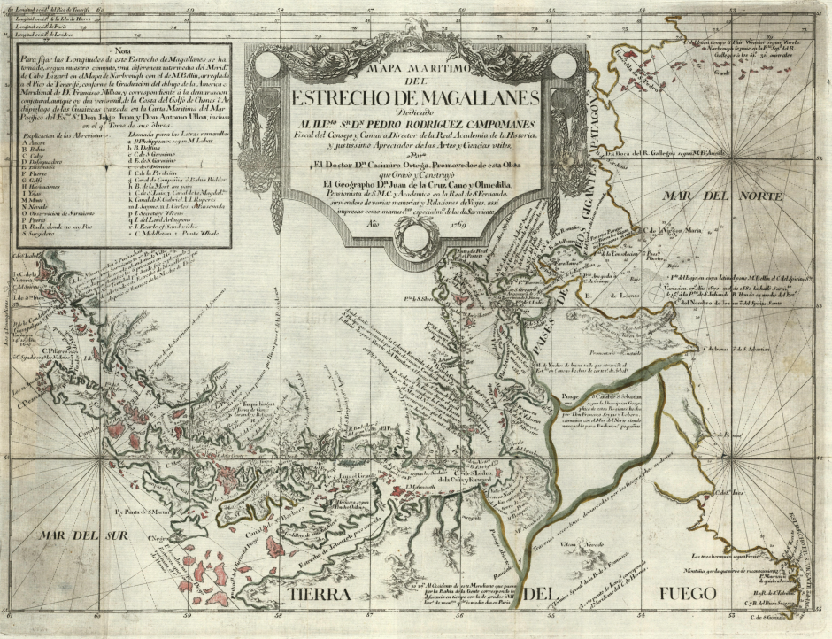 Mapa Marítimo del Estrecho de Magallanes, Juan de la Cruz Cano y Olmedilla, 1769