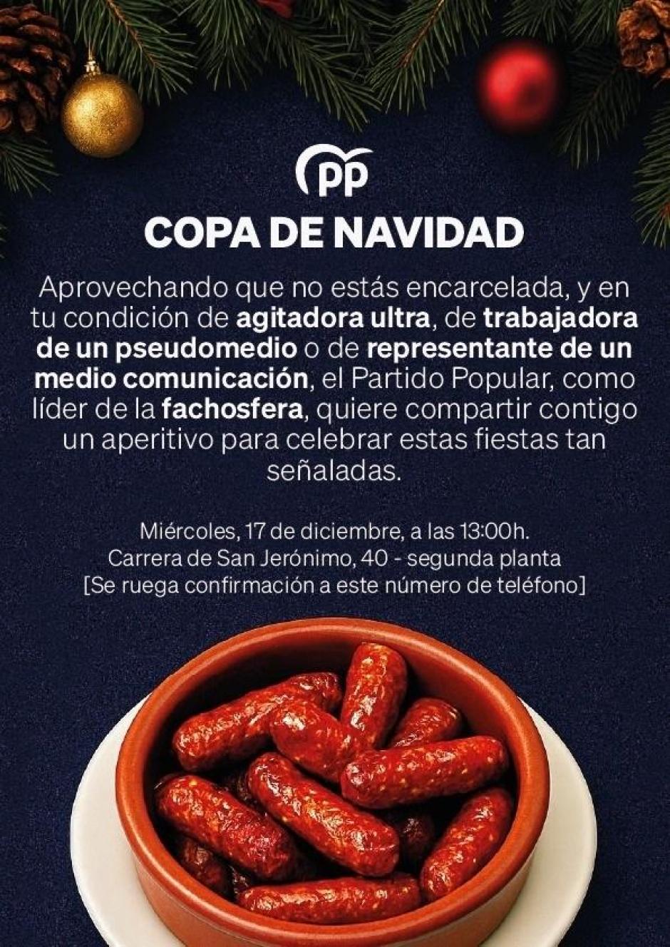 Imagen de la invitación a la copa de Navidad del PP

Sebastián Hipperdinger / Europa Press
04/12/2025