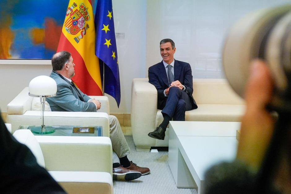 Pedro Sánchez y Oriol Junqueras, reunidos este jueves en la Moncloa