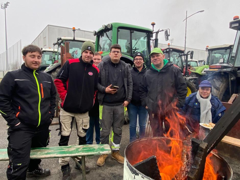 Un grupo de agricultores franceses en las protestas del 20 y 21 de enero en Estrasburgo (Francia)