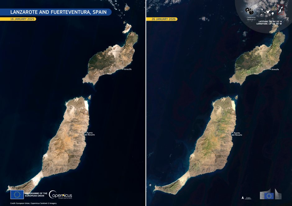 Lanzarote, Fuerteventura y La Graciosa en imágenes de Copernicus