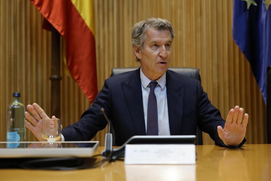 El líder del PP, Alberto Núñez Feijóo, este martes en el Congreso